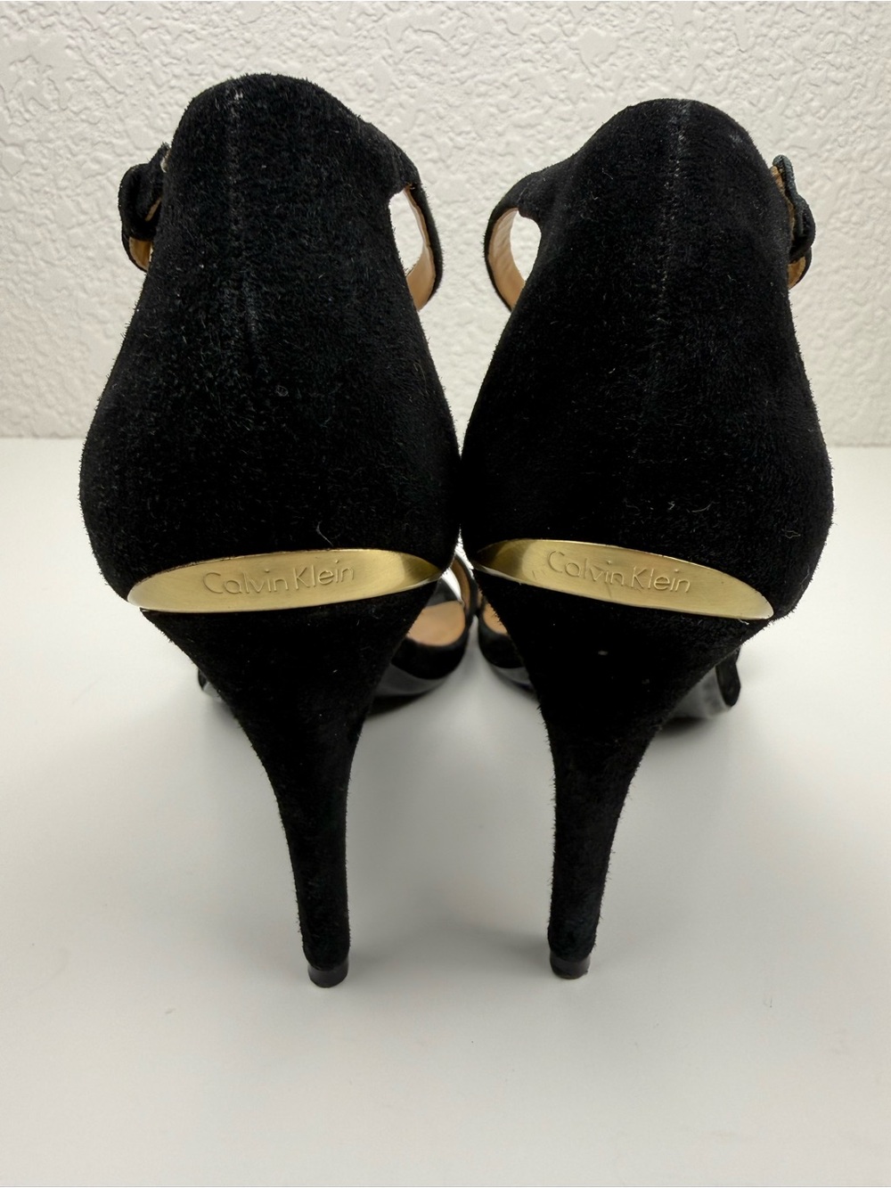Calvin Klein | Nashra T-Strap Suede Heels | Black | 8.5 - Picture 4 of 14